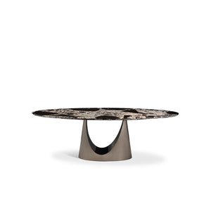 Ravissante Oval Grey Marble Pedestal Dining Table with Arched Base, Maison Debrah, , ,
