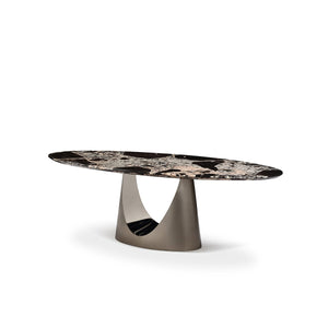 Ravissante Oval Grey Marble Pedestal Dining Table with Arched Base, Maison Debrah, , ,