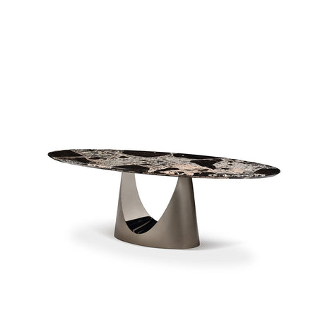 Ravissante Oval Grey Marble Pedestal Dining Table with Arched Base, Maison Debrah, , ,