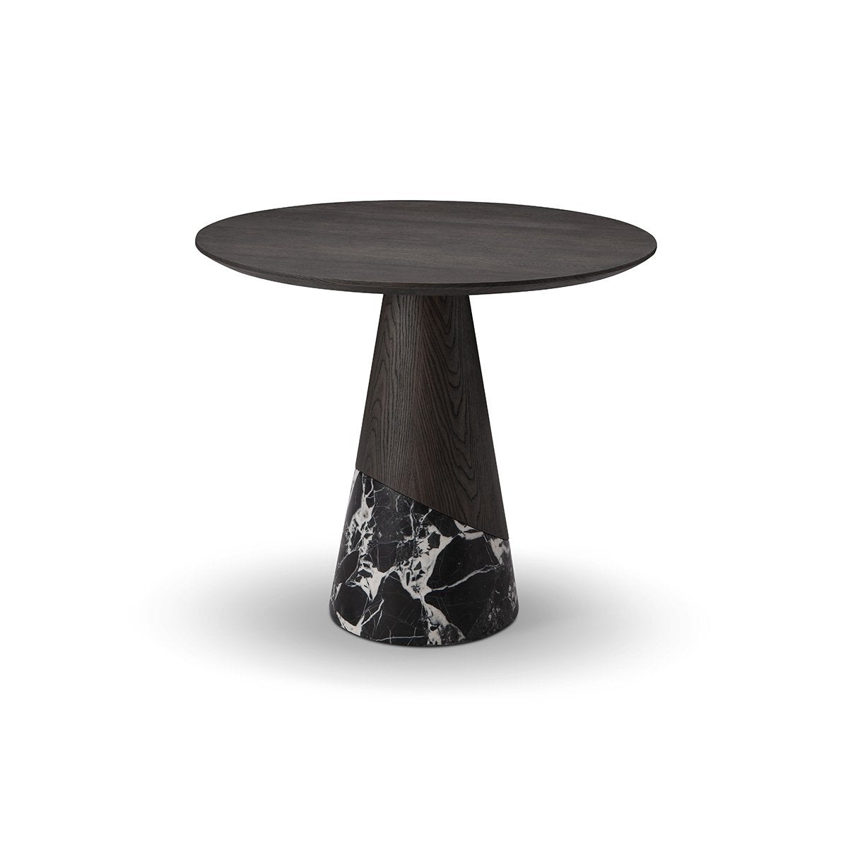 Maison Debrah Vallauris round dining table with dark grey elm top and black marble base