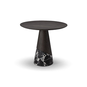 Maison Debrah Vallauris round dining table with dark grey elm top and black marble base