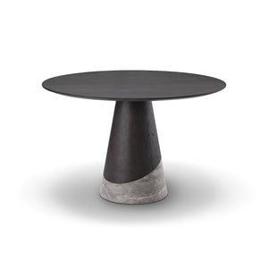 Frevon Round Elm & Silver Travertine Pedestal Dining Table, Maison Debrah, , ,