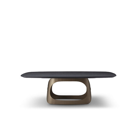 Maison Debrah Chasson long rectangular oak veneer dining table on brushed brass-tone iron base