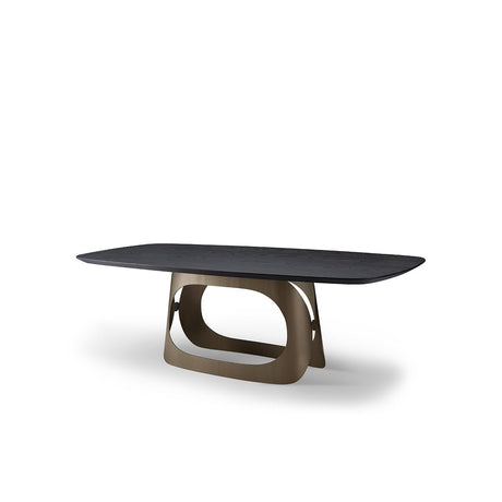 Maison Debrah Chasson long rectangular oak veneer dining table on brushed brass-tone iron base — view 2