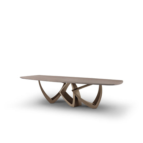 Maison Debrah Orvella long dining table with light grey elm veneer top and brass legs — view 2