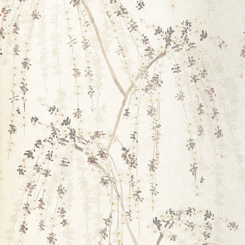 Weeping Blossom wallpaper in White by Natty & Polly, full pattern view