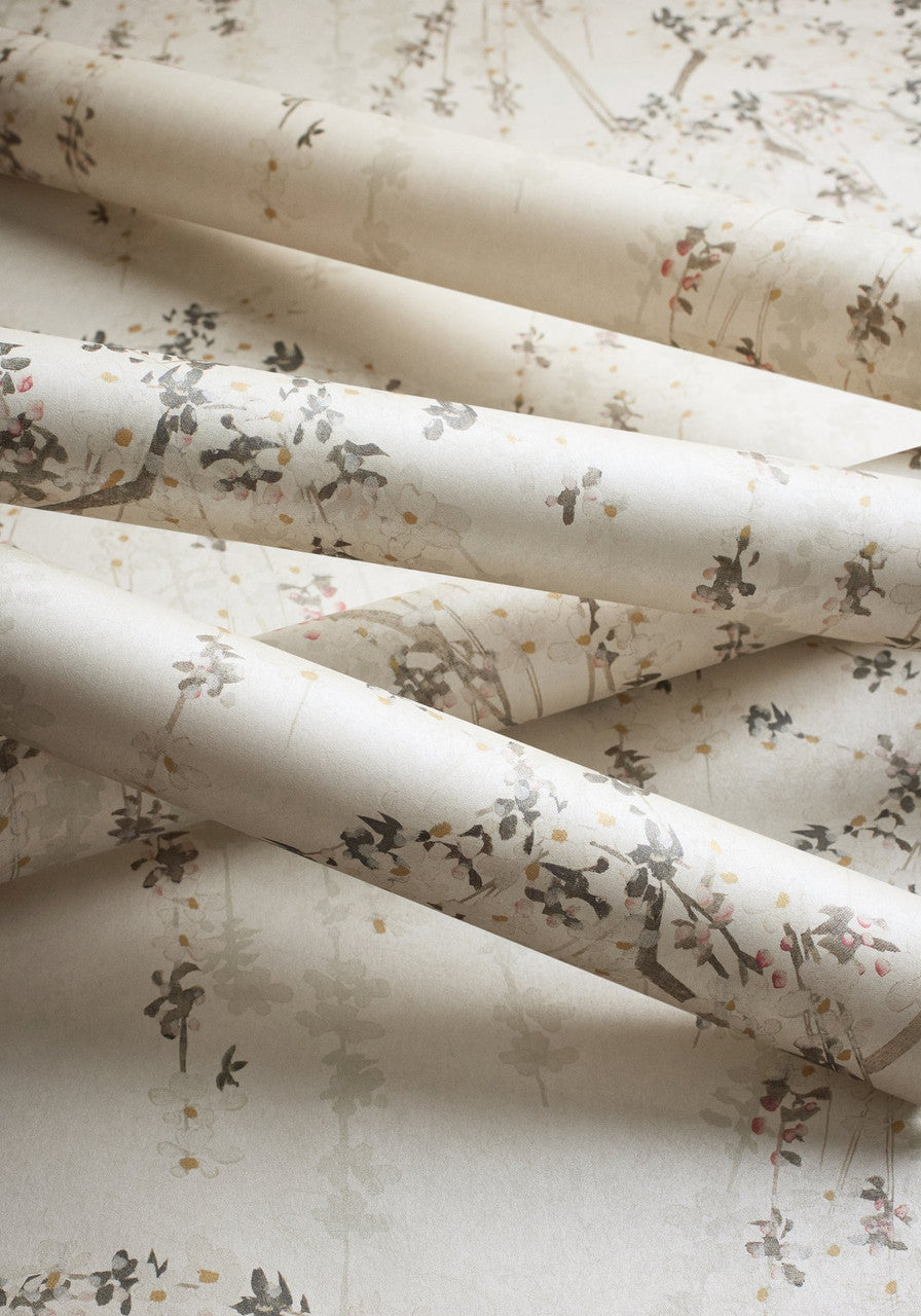 Weeping Blossom wallpaper in White by Natty & Polly, full pattern view