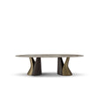 Fervel Oval Brown Marble Dining Table with Brass & Elm Pedestals, Maison Debrah, , ,
