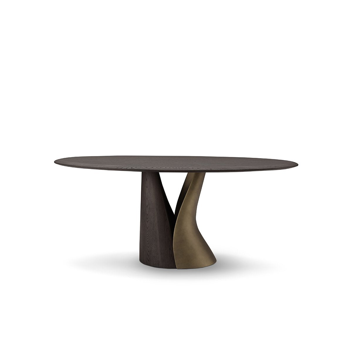 Zastel Oval Dining Table in Dark Grey Elm with Sculptural Brass Base, Maison Debrah, , ,