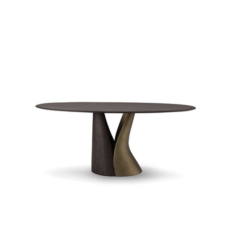 Zastel Oval Dining Table in Dark Grey Elm with Sculptural Brass Base, Maison Debrah, , ,