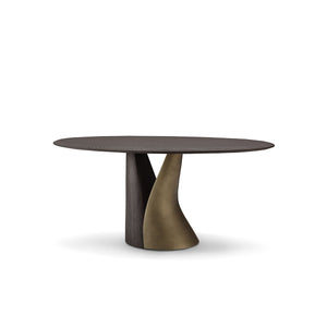 Zastel Oval Dining Table in Dark Grey Elm with Sculptural Brass Base, Maison Debrah, , ,