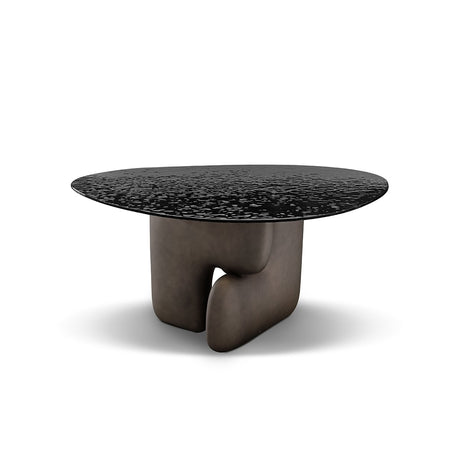 Maison Debrah Caslen round dining table with tawny ripple glass top and sculpted grey lobed base — view 2