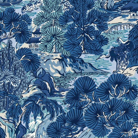 Pagoda Trees Wallpaper, Cocolea Natty & Polly, Blues, Per roll (68.6 cm × 8.23 m),