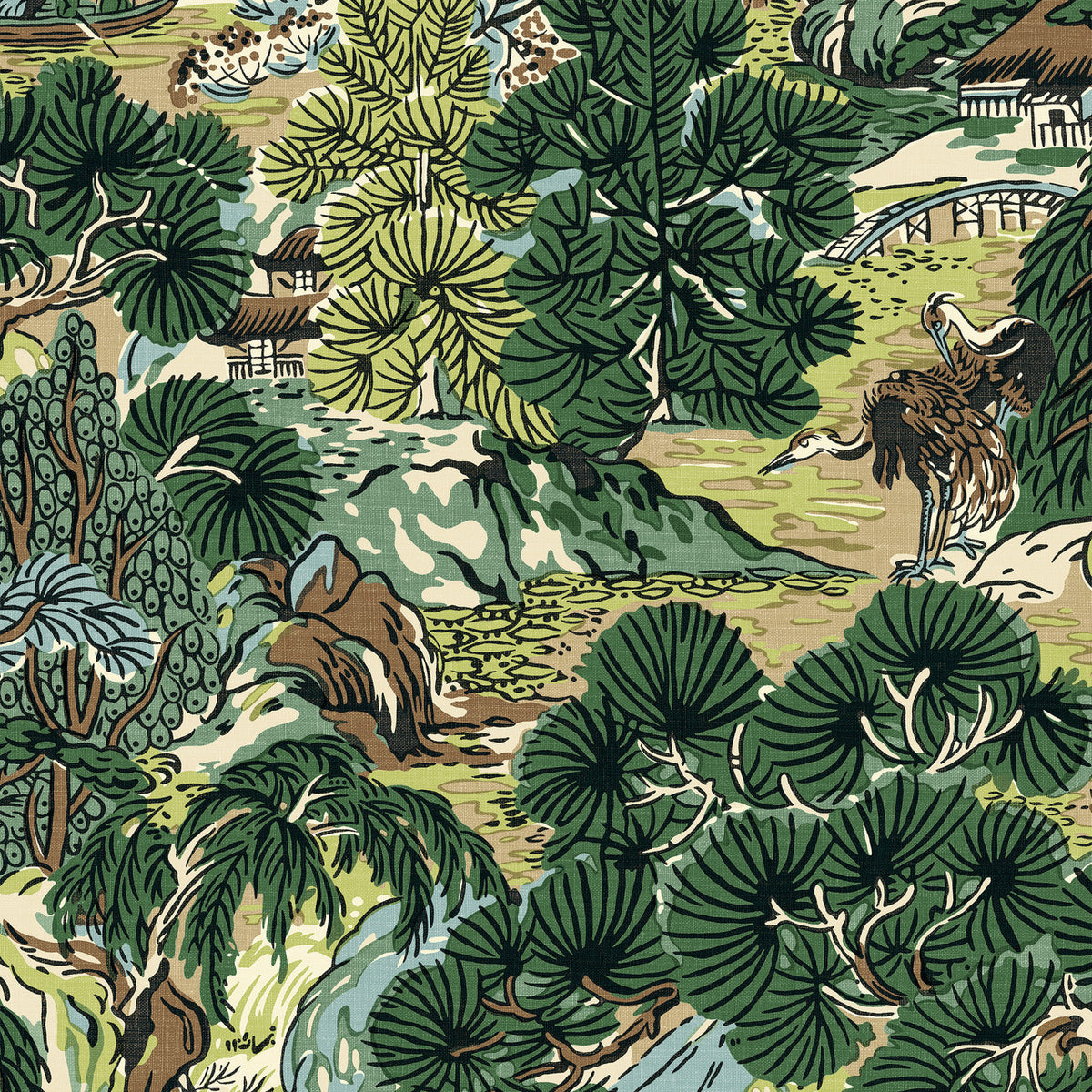 Pagoda Trees Wallpaper, Cocolea Natty & Polly, Brown / Green, Per roll (68.6 cm × 8.23 m),