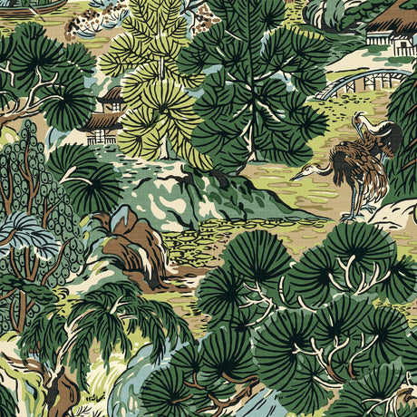 Pagoda Trees Wallpaper, Cocolea Natty & Polly, Brown / Green, Per roll (68.6 cm × 8.23 m),