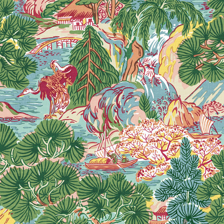 Pagoda Trees Wallpaper, Cocolea Natty & Polly, Pink / Green, Per roll (68.6 cm × 8.23 m),
