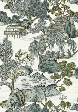 Asian Scenic wallpaper in Grey by Natty & Polly, close-up of the pattern and texture