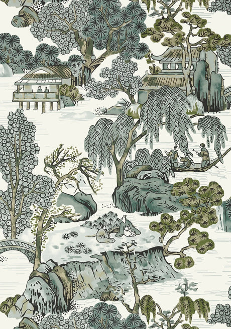 Asian Scenic wallpaper in Grey by Natty & Polly, close-up of the pattern and texture