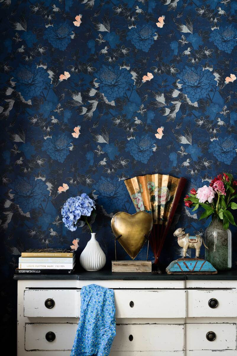 The Cantonese Garden Wallpaper in Blue, Cocolea Natty & Polly, , ,