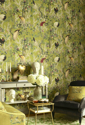 Royal Garden wallpaper in Green by Natty & Polly, full pattern view
