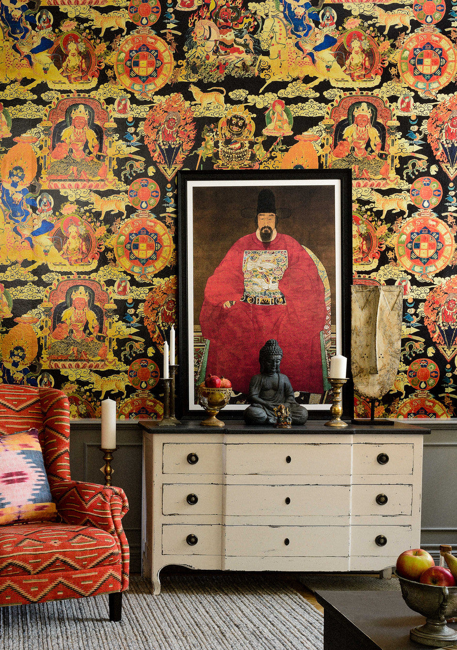 Tibetan Tapestry Wallpaper in Metallic, Cocolea Natty & Polly, Per roll (48.7 cm × 9 m), ,