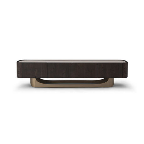 Maison Debrah Valenza low TV unit with ceramic top, dark grey elm veneer body and brass legs