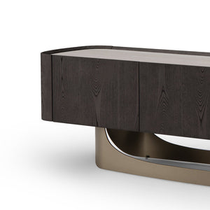 Maison Debrah Valenza low TV unit with ceramic top, dark grey elm veneer body and brass legs — view 3