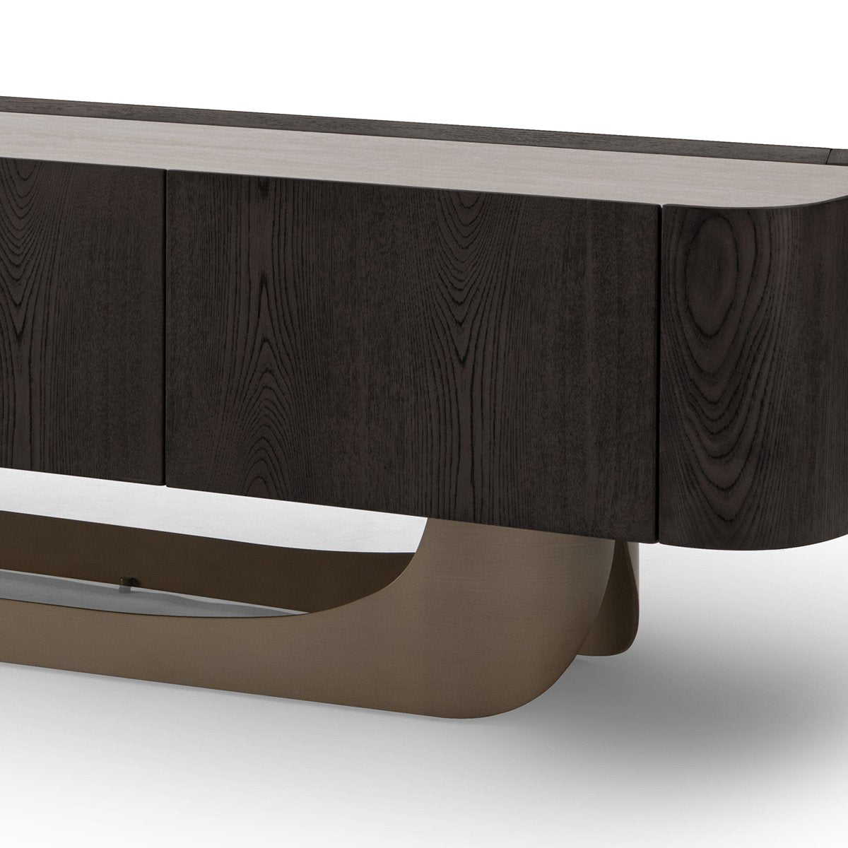 Maison Debrah Valenza low TV unit with ceramic top, dark grey elm veneer body and brass legs — view 4