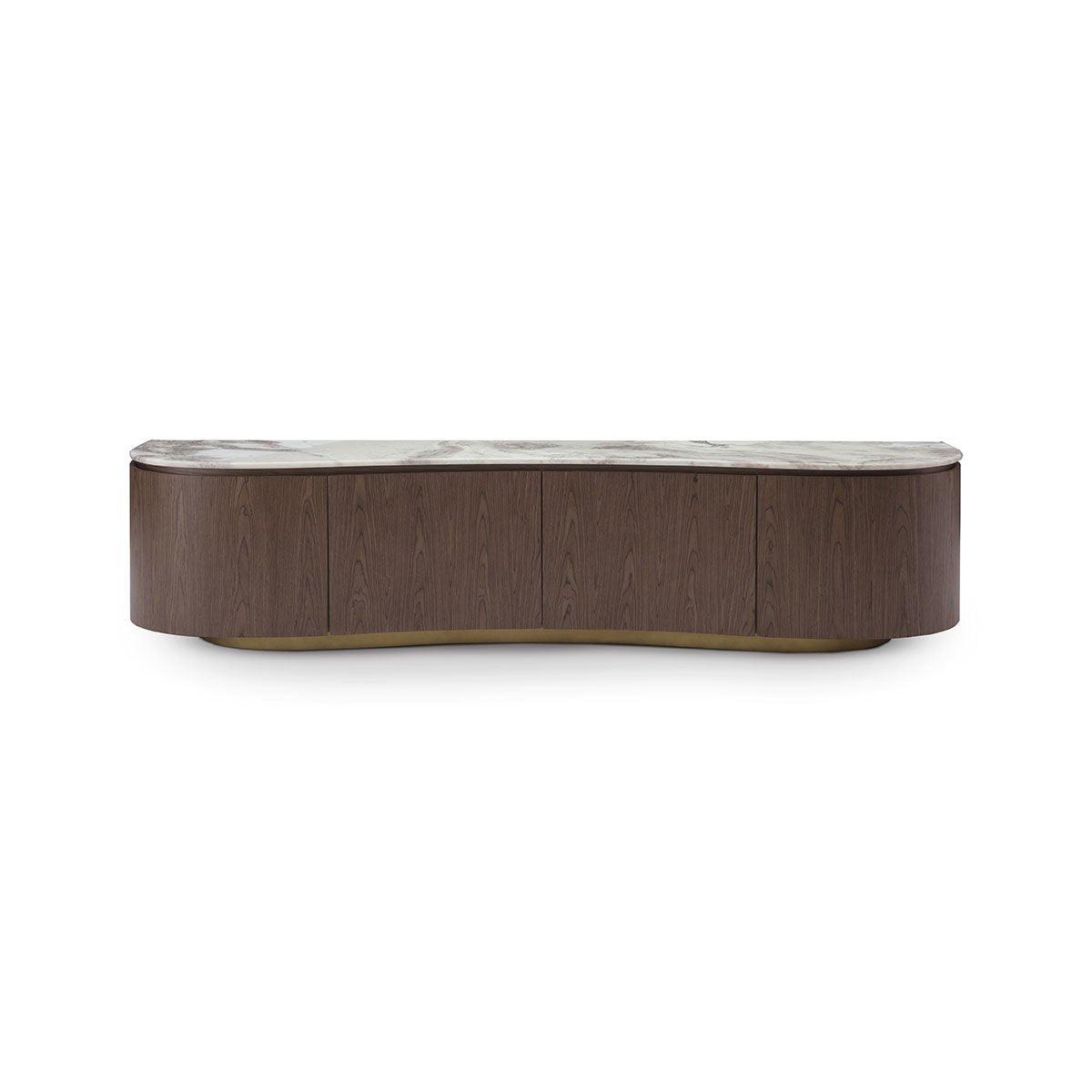 Maison Debrah Varlo TV unit with white marble top, walnut veneer body and vintage brass base