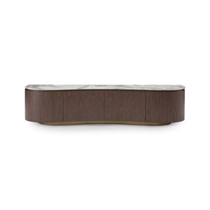 Maison Debrah Varlo TV unit with white marble top, walnut veneer body and vintage brass base