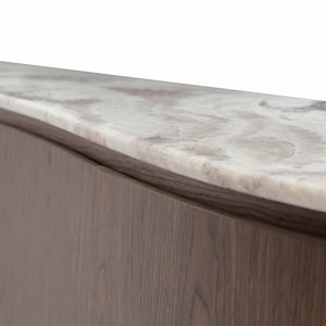 Maison Debrah Varlo TV unit with white marble top, walnut veneer body and vintage brass base — view 3