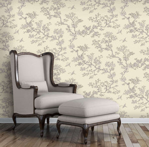 The Cranes wallpaper by Natty & Polly, styled in an interior