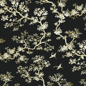 The Cranes wallpaper in Gold Night by Natty & Polly, full pattern view
