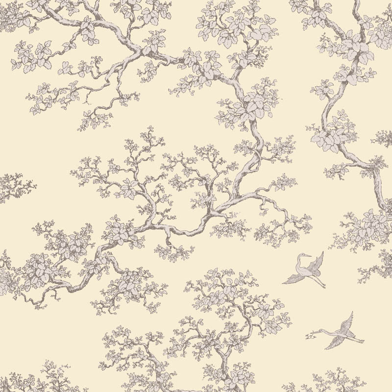 The Cranes wallpaper in Porcelain by Natty & Polly, full pattern view