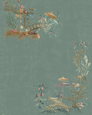 Chinoiserie wallpaper in Blue by Natty & Polly, full pattern view
