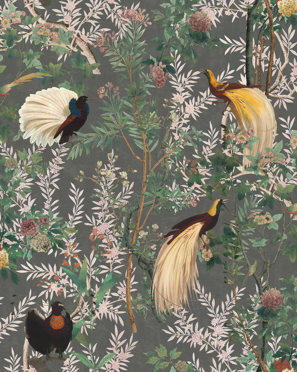 Royal Garden wallpaper in Deep Grey by Natty & Polly, full pattern view