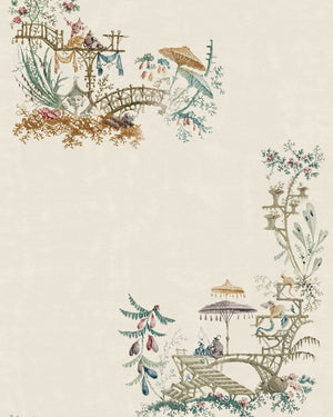 Chinoiserie wallpaper in Coconut by Natty & Polly, full pattern view