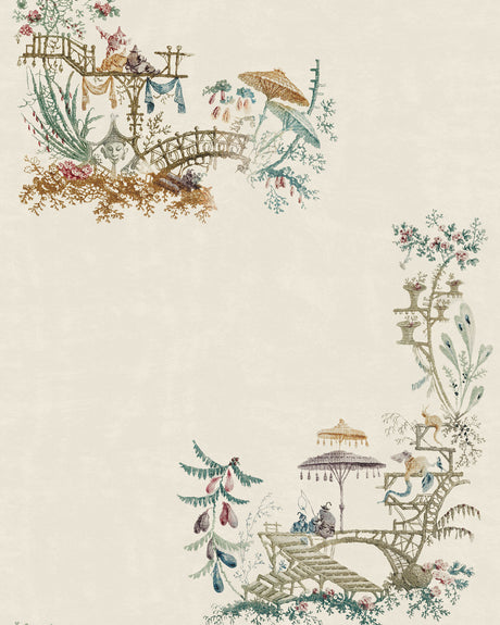 Chinoiserie wallpaper in Coconut by Natty & Polly, full pattern view