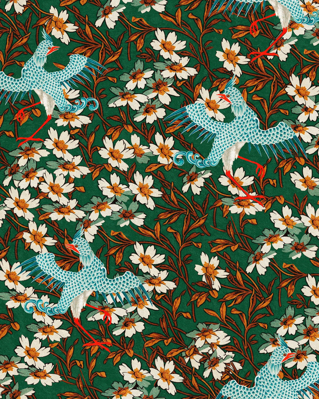 Chinoise Wallpaper in Green & Blue, Cocolea Natty & Polly, , ,