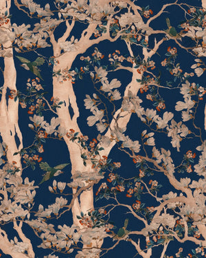 The Sacred Tree Wallpaper in Blue & Taupe, Cocolea Natty & Polly, , ,