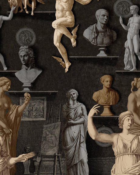 Statuary Chamber wallpaper in Black and Taupe by Natty & Polly, full pattern view