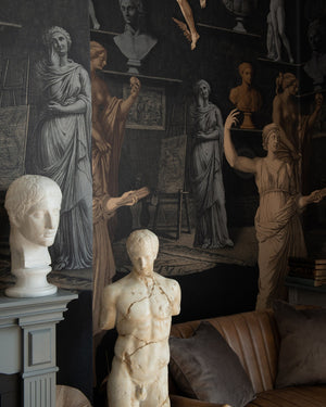Statuary Chamber Wallpaper in Black & Taupe, Cocolea Natty & Polly, , ,