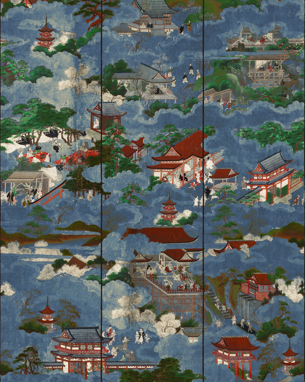 Floating World wallpaper in Blue by Natty & Polly, full pattern view