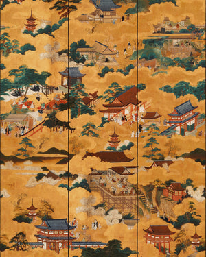 Floating World wallpaper in Golden Yellow by Natty & Polly, full pattern view