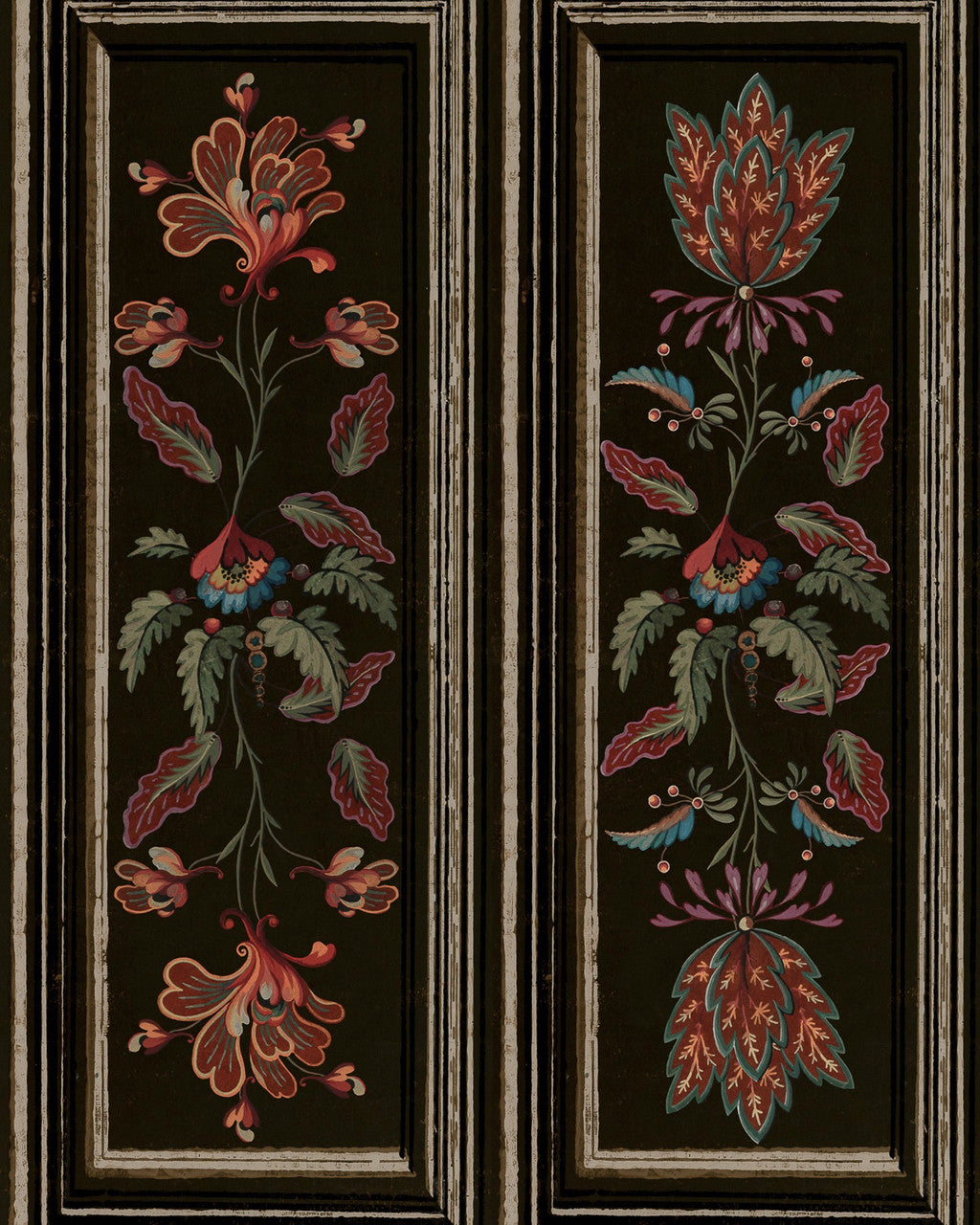 Tyrolean Panel wallpaper in Black Multi by Natty & Polly, full pattern view