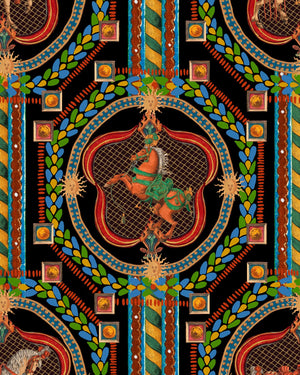 Venetian Ornament wallpaper in Anthracite Multi by Natty & Polly, full pattern view