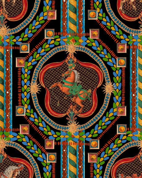 Venetian Ornament wallpaper in Anthracite Multi by Natty & Polly, full pattern view