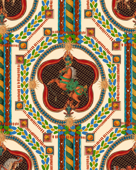 Venetian Ornament wallpaper in Ivory Multi by Natty & Polly, full pattern view