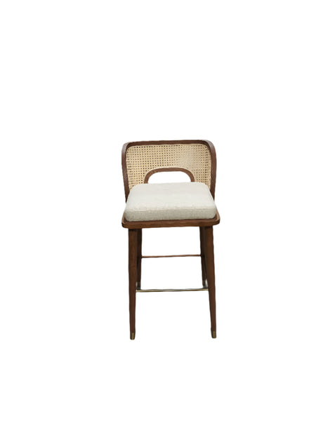Vienna Cane Bar Stool — Solid Ash, Rattan & Brass