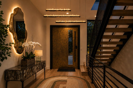 Morphea Halo LED Mirror | Organic Backlit Entry Mirror in Aged Patina Brass |, Cocolea, , ,